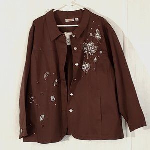 Quacker Factory Sparkle & Shine Motif Jeanne Jacket,  3X,  Brown